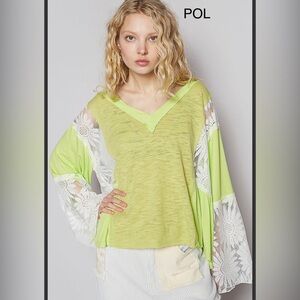 POL Lime Green and White Lace Top